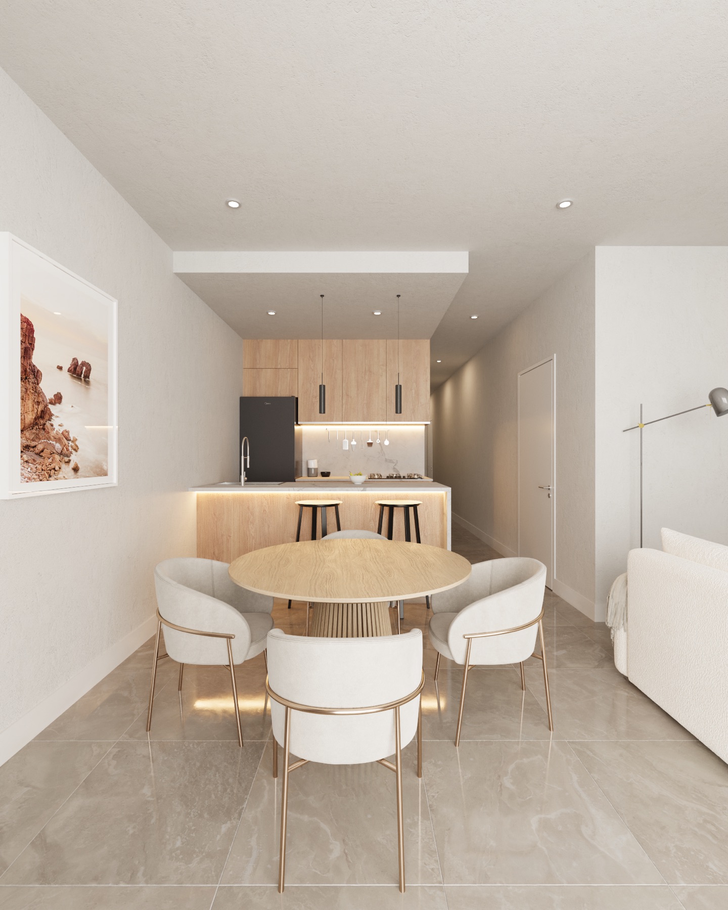 Interior de unidad de tres ambientes
